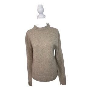 J Crew Wool Blend Sweater Size L Beige Knit Pullover Classic Minimalist Style
